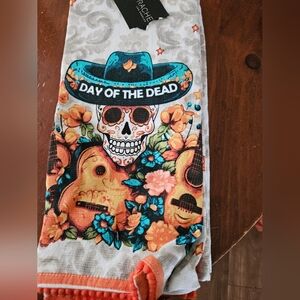 NWT Rachel Zoe Day of the Dead Skull Kitchen Towel with Guitars